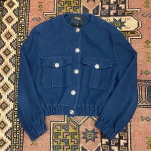 Maje Navy Textured Jacket with Silver Buttons. SM/36/4